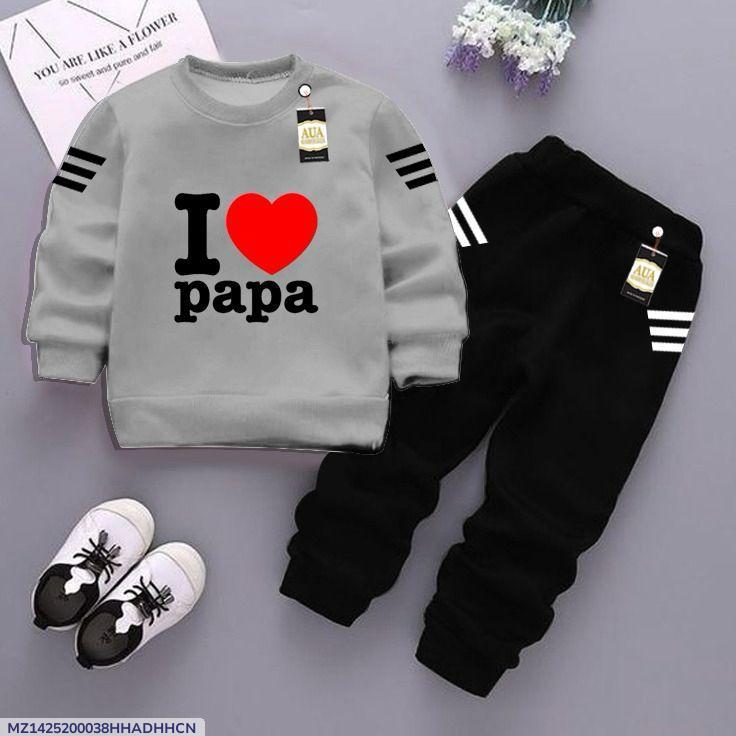 Kids Fleece Tracksuit I Love Papa Print 1-12Yrs