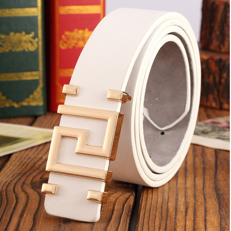Men Blue Cloth Jeans Belt with Golden Buckle