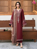Maroon Embroidered 3 Pcs Lawn Suit for Eid &amp; Parties