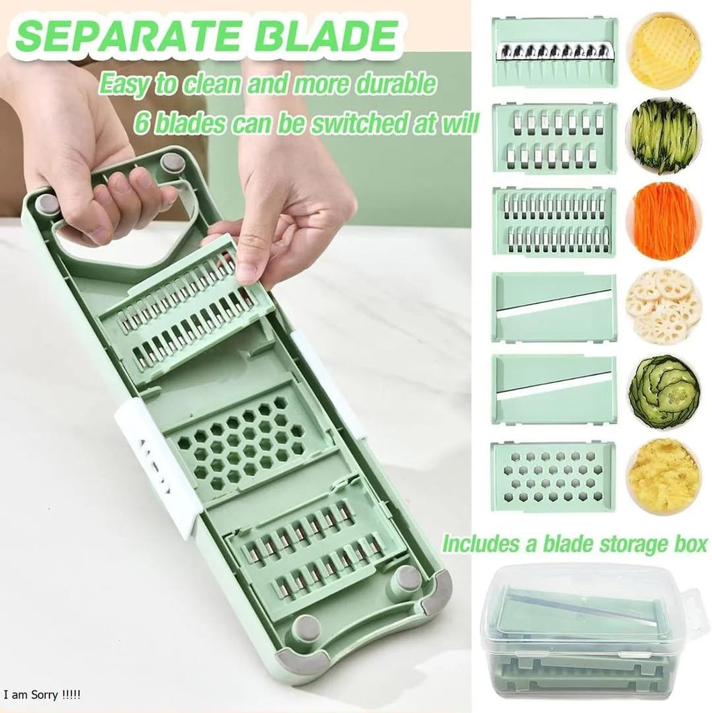 Mint Green 5-in-1 Vegetable Slicer with 6 Blades &amp; Storage Box