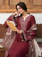 Maroon Embroidered 3 Pcs Lawn Suit for Eid &amp; Parties