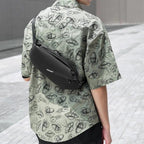 Unisex Nylon Crossbody Bag Black Navy Adjustable Strap