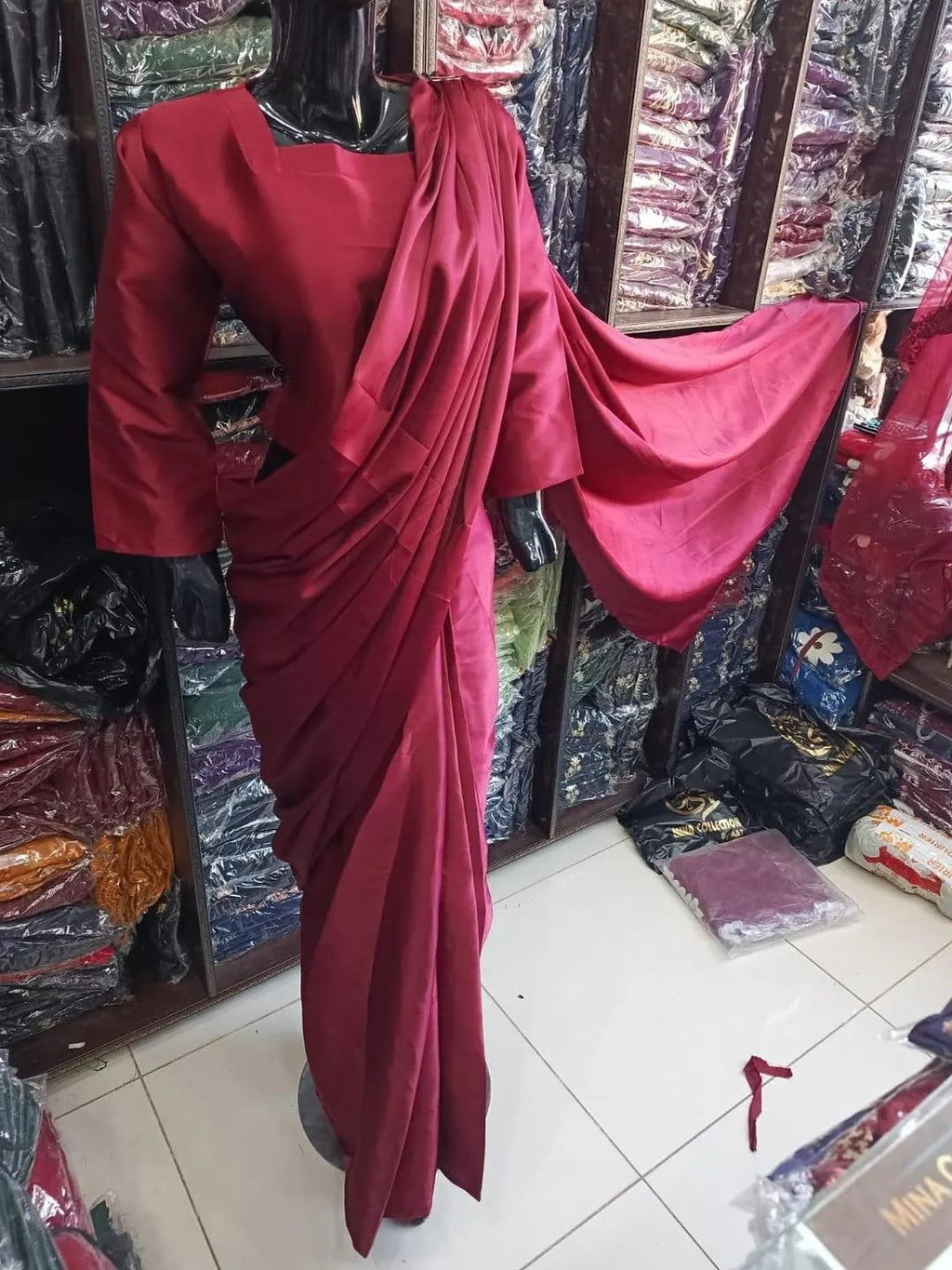 Maroon Shamoz Silk Saree Set for Weddings Parties
