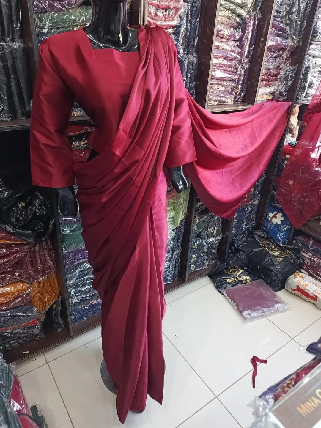 Maroon Shamoz Silk Saree Set for Weddings Parties