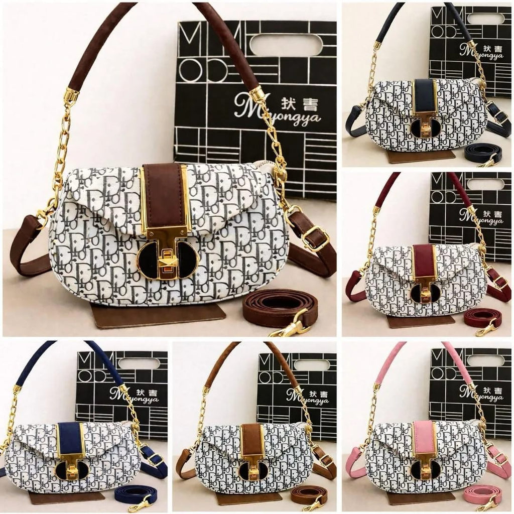Coffee Brown Monogram Leather Shoulder Bag for Women