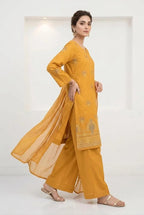 Golden Embroidered 3-Piece Cotton Lawn Suit for Women