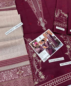 Maroon Embroidered 3 Pcs Lawn Suit for Eid &amp; Parties