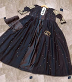 Black Pearl Embroidered Gown With Maxi Trouser Set