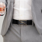 Men's Genuine Leather Automatic Buckle Belt Black Gold