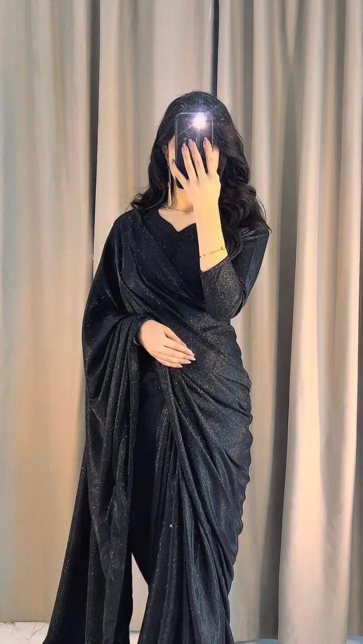 Black Glitter Saree with Long Sleeves &amp; Floor Length