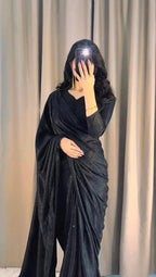 Black Glitter Saree with Long Sleeves &amp; Floor Length
