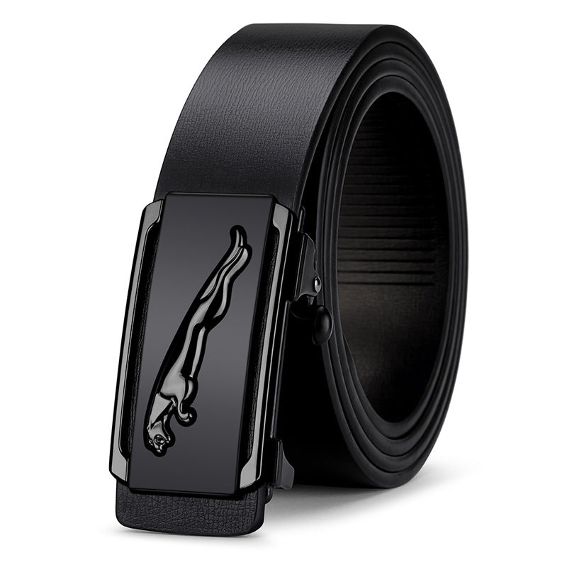Men's Genuine Leather Automatic Buckle Belt Black Gold