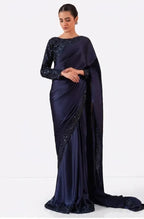 Blue Sequins Embroidered 7 Yard Shamoz Silk Saree