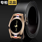 Men Genuine Leather Belt Black Gold Buckle Casual Business
