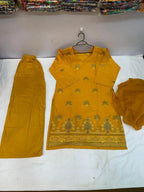 Golden Embroidered 3-Piece Cotton Lawn Suit for Women