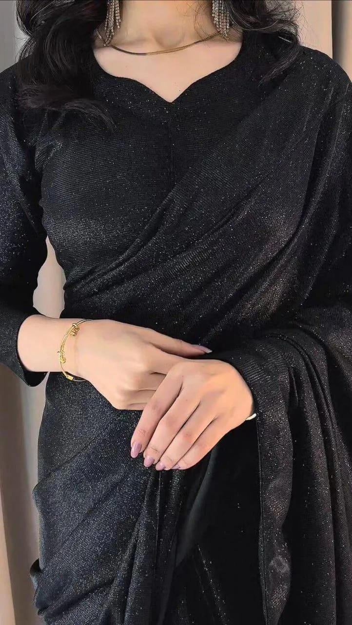 Black Glitter Saree with Long Sleeves &amp; Floor Length
