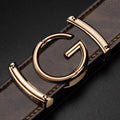 Men Leather Belt Curry Gold Buckle Casual