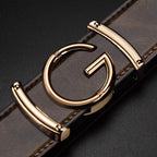 Men Leather Belt Curry Gold Buckle Casual