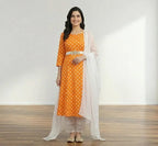 Orange Printed Arabic Lawn 3Pcs Maxi Set