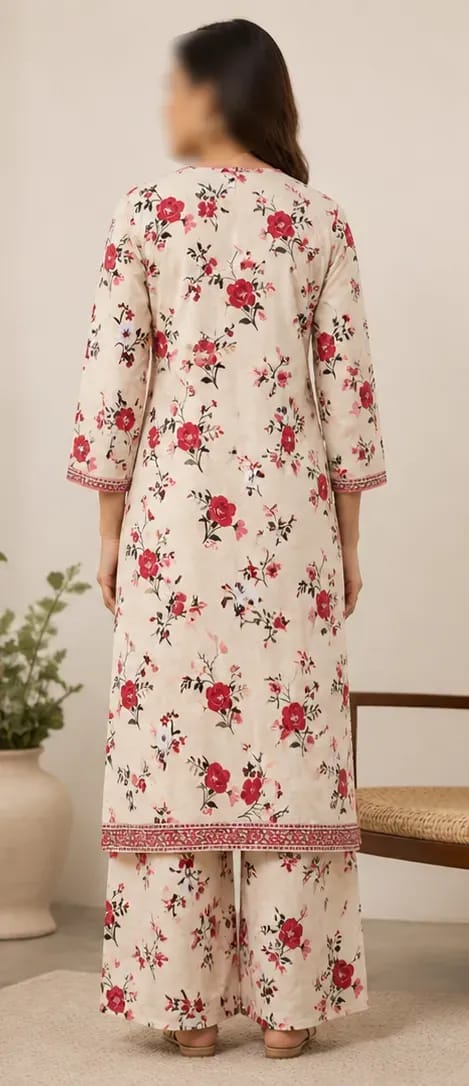 Ivory Printed Lawn 2Pcs Shirt Trouser Set Large