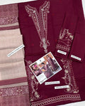 Maroon Embroidered 3 Pcs Lawn Suit for Eid &amp; Parties