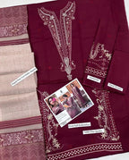 Maroon Embroidered 3 Pcs Lawn Suit for Eid &amp; Parties