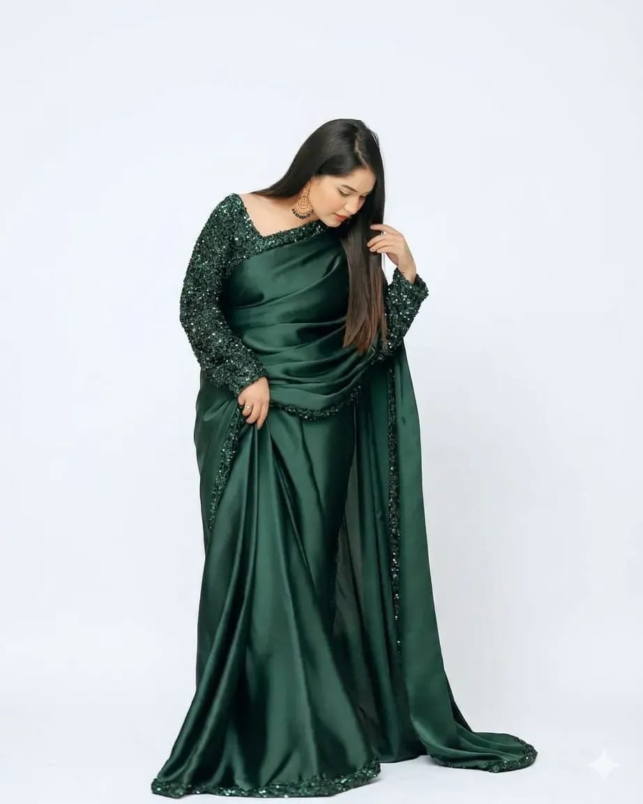 Shamoze Silk Saree with Sequence Border &amp; Sleeves