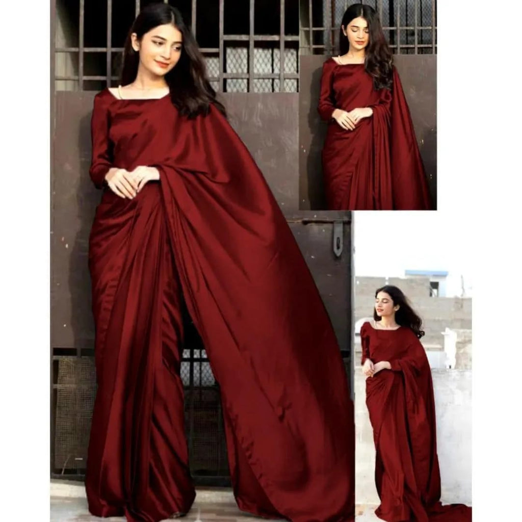 Maroon Shamoz Silk Saree Set for Weddings Parties