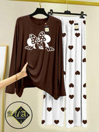 Women Minnie Mouse Printed Night Suit Brown 2 Pcs