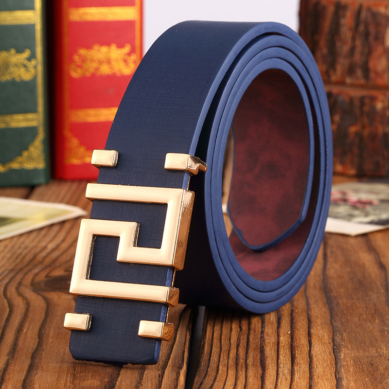 Men Blue Cloth Jeans Belt with Golden Buckle