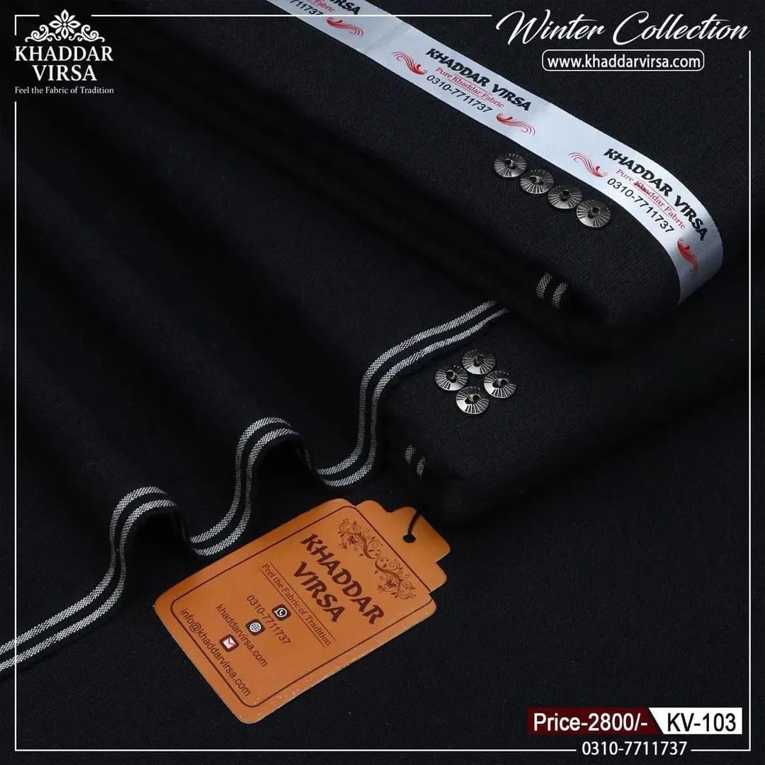 Men's Winter Khaddar Suit Black Plain Unstitched