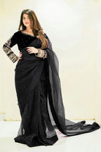Black Chiffon 3-Piece Saree Set for Eid &amp; Weddings