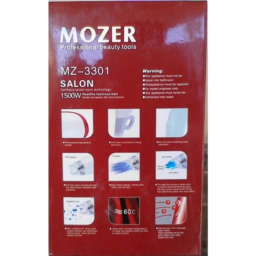 Mozer MZ-3310 Hair Dryer Red White Portable Salon Grade
