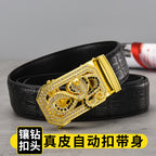 Men Gold Leopard Buckle Crocodile Belt