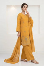 Golden Embroidered 3-Piece Cotton Lawn Suit for Women