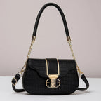 Black Cuff Strap Handbag for Girls with Gold Clasp