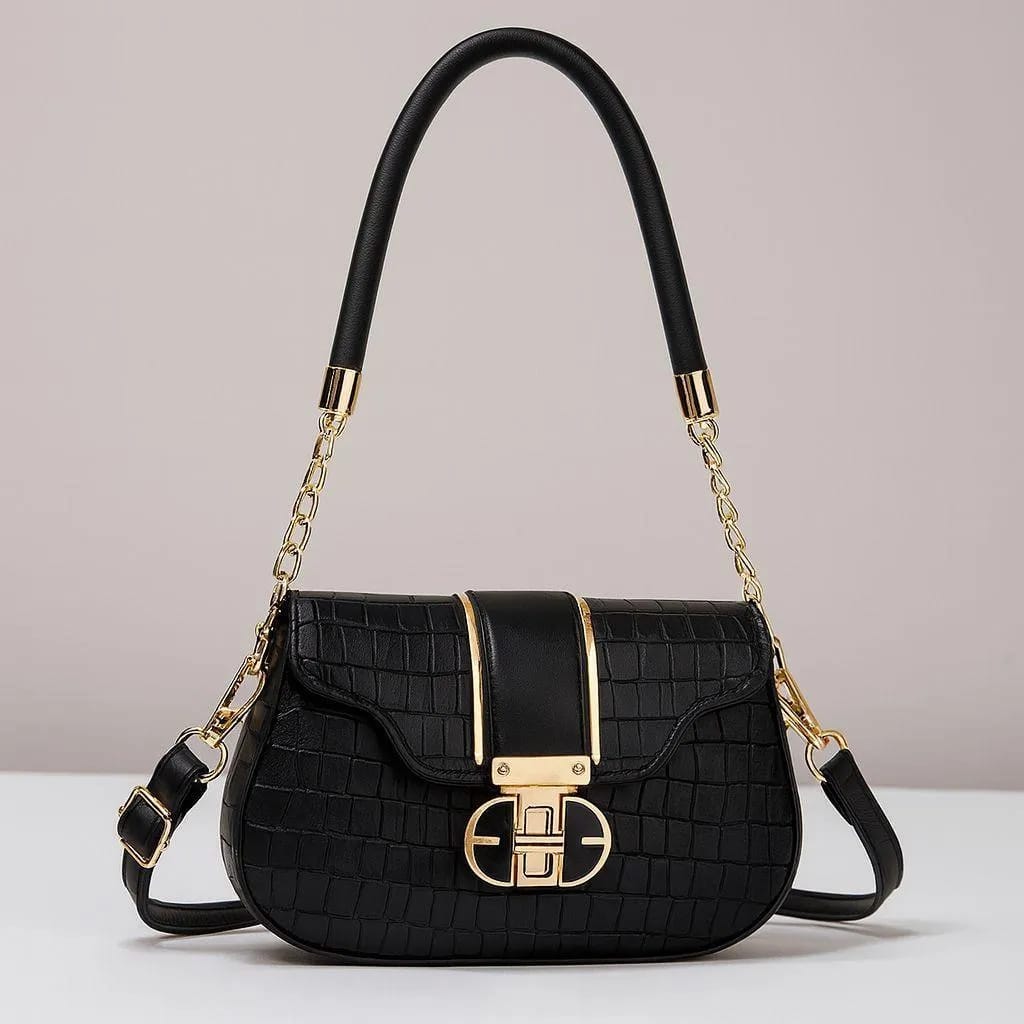 Black Cuff Strap Handbag for Girls with Gold Clasp