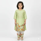 Girls Lawn Printed 2-Piece Suit Green Floral 5-12Yrs