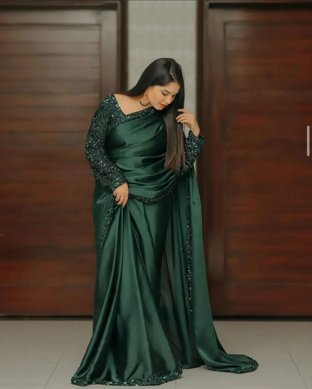 Shamoze Silk Saree with Sequence Border &amp; Sleeves