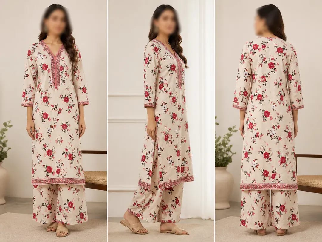 Ivory Printed Lawn 2Pcs Shirt Trouser Set Large