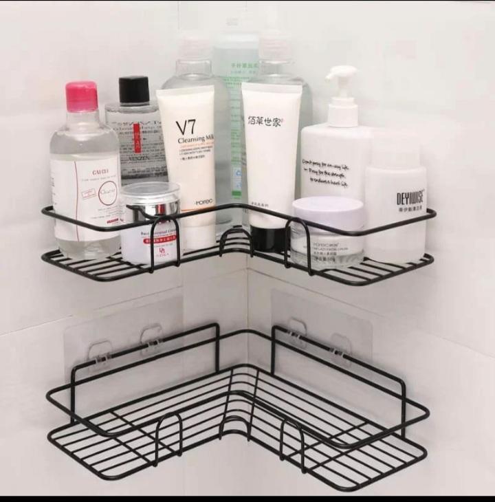 Stainless Steel Corner Bathroom Shelf Black