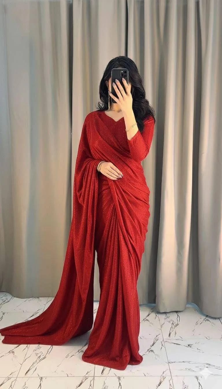 Black Glitter Saree with Long Sleeves &amp; Floor Length