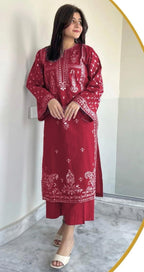 Red Embroidered Lawn Suit for Women Wedding Party Wear