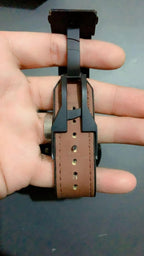 Men's Chronograph Watch Brown Leather Strap Stainless Steel
