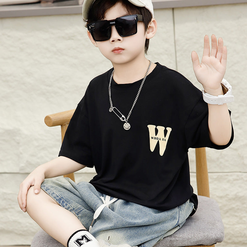 Boys Cotton Short Sleeve T-Shirt Summer Black 120cm