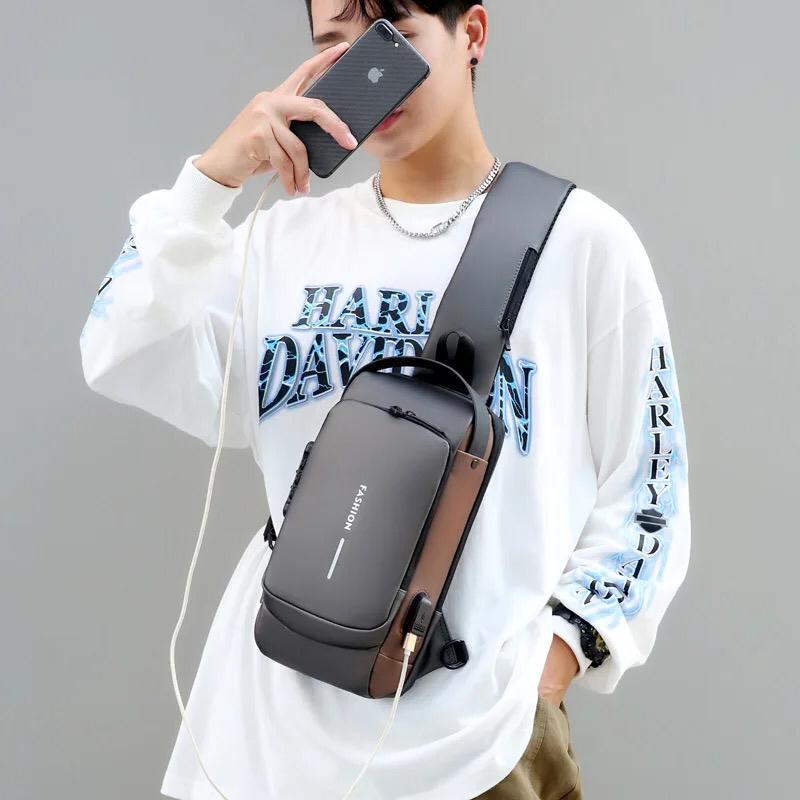 Men Crossbody Bag Black Grey Blue Nylon 12