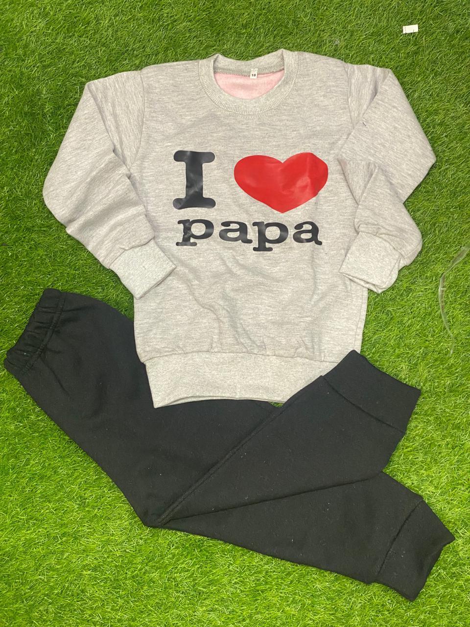 Kids Fleece Tracksuit I Love Papa Print 1-12Yrs