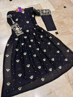 Black Sequence Maxi Dress With Zarri Work Sleeves Front Body Maxi With Trouser 2Piece