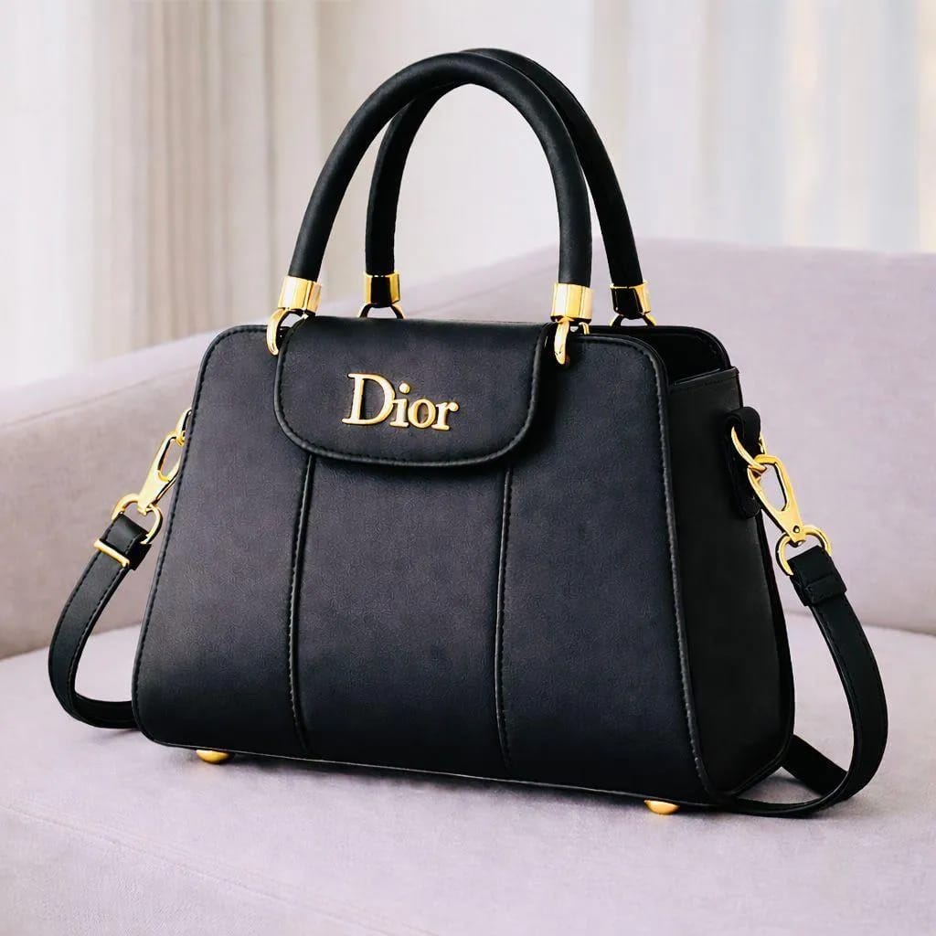 Dior Black Leather Handbag Women 9x11 Gold Hardware