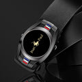 Men Genuine Leather Belt Black Gold Buckle Casual Business